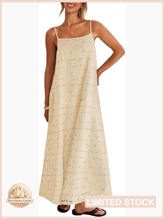 Dresses & Skirts - Womens Spaghetti Strap Sundress Sleeveless Boho Lace Maxi Dress Smocked Back